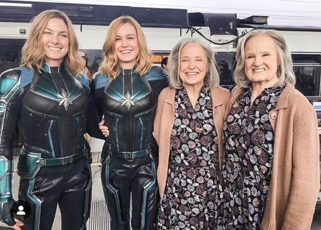 Brie Larson with her stunt double