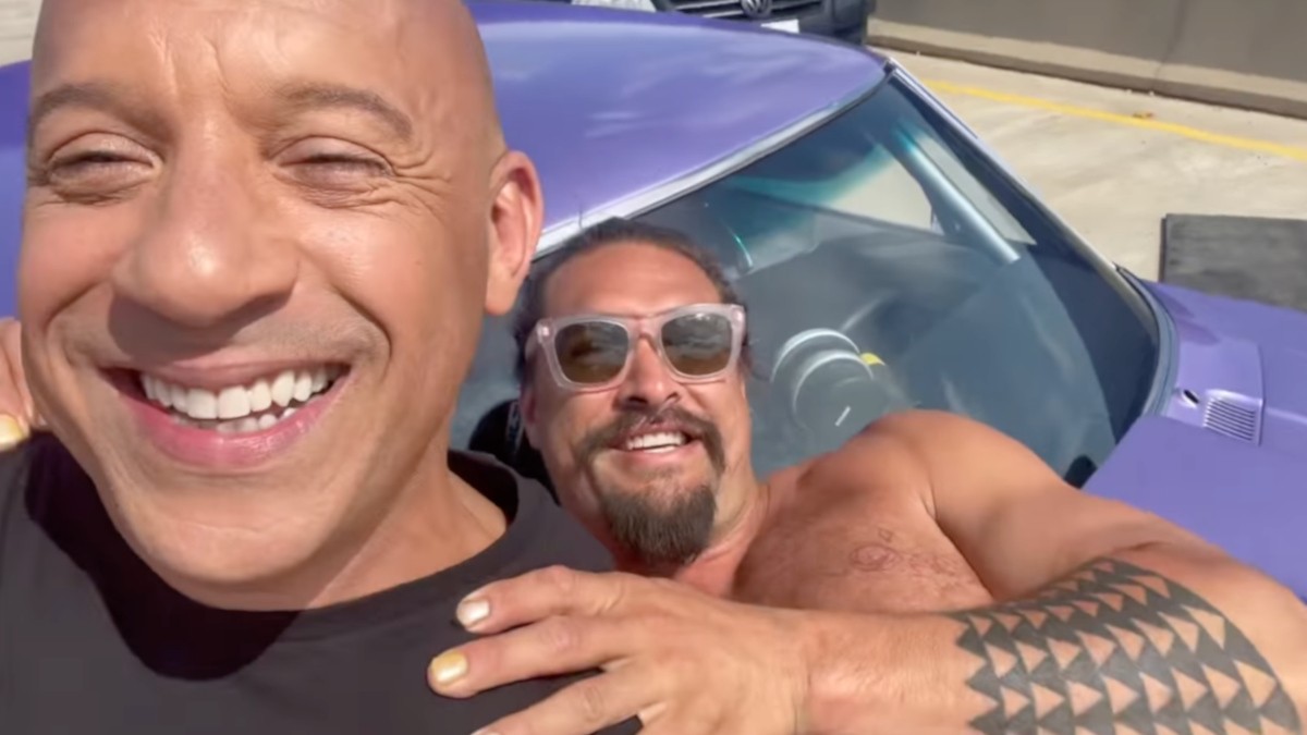 Jason Momoa and Vin Diesel during Fast X shooting