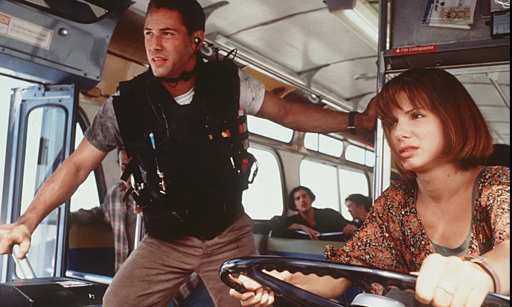 Keanu Reeves and Sandra Bullock in a still from Speed 