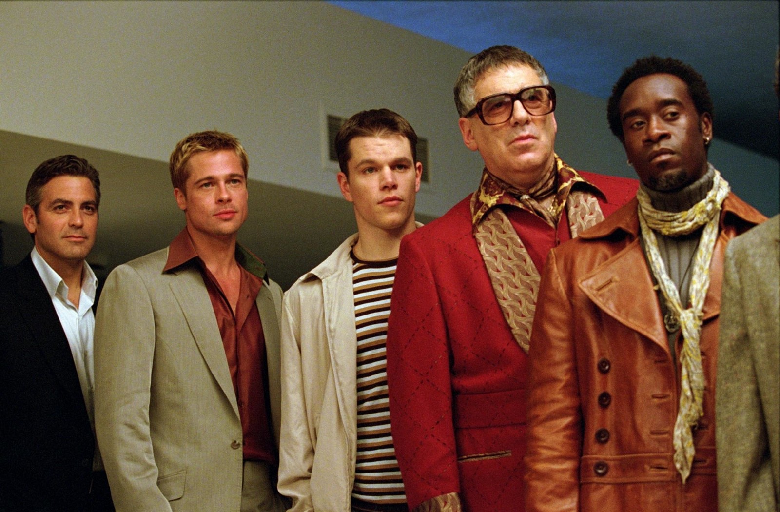 George Clooney, Brad Pitt, Matt Damon, Elliot Gould, and Don Cheadle in Ocean's Eleven (2001)