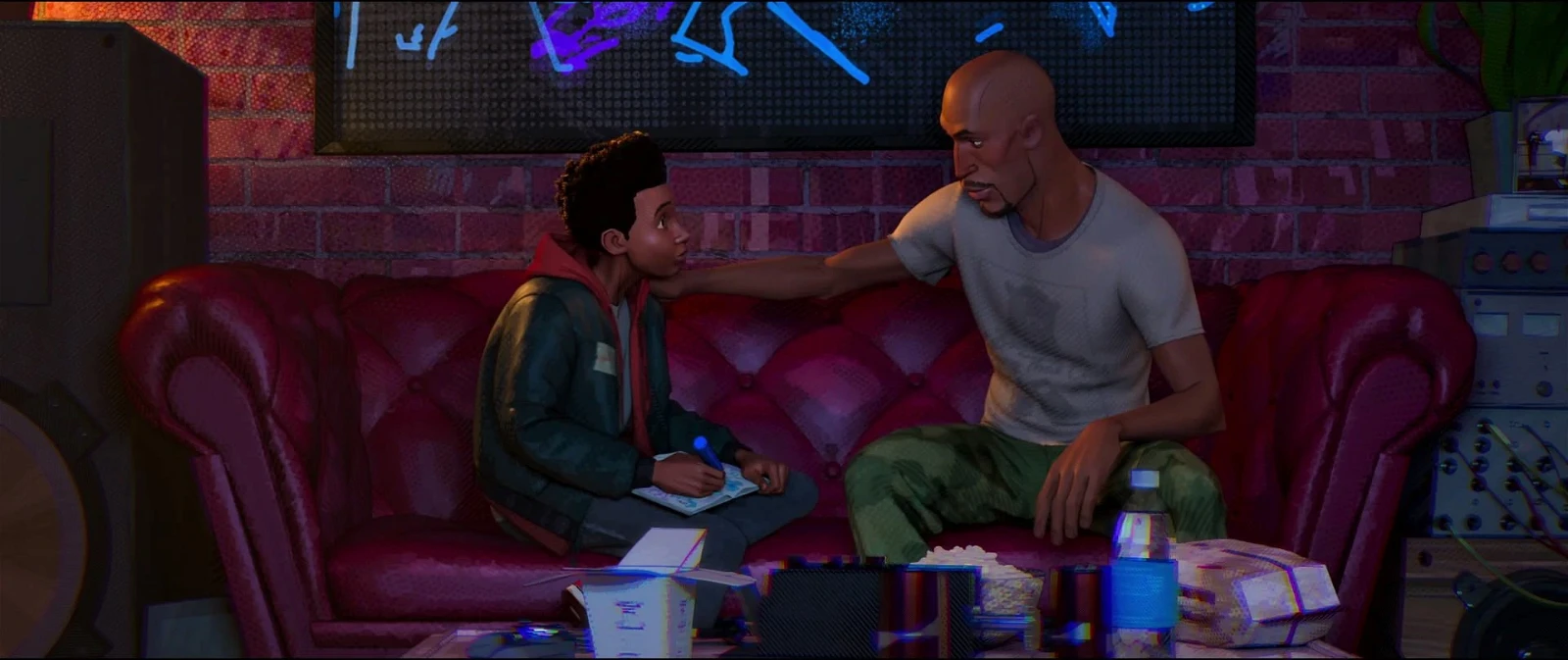 Miles Morales with his uncle, Aaron Davis