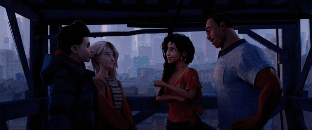 Miles Morales with Gwen and his parents