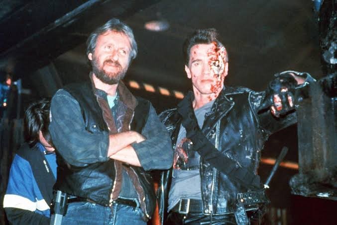 James Cameron and Arnold Schwarzenegger on the sets of The Terminator
