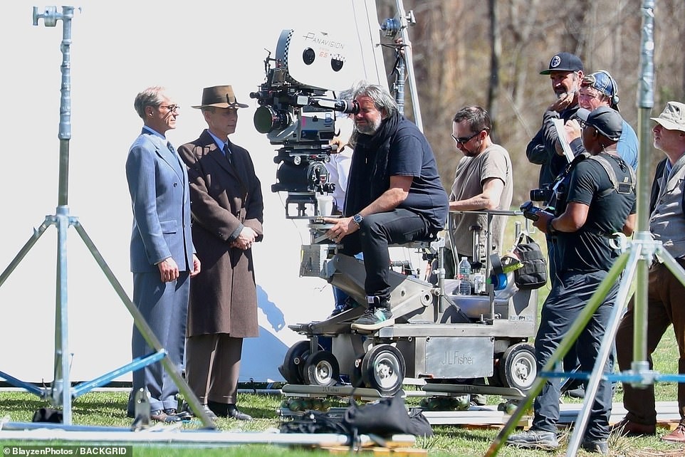 Robert Downey Jr. (left) and Cillian Murphy on the sets of Oppenheimer (2023).