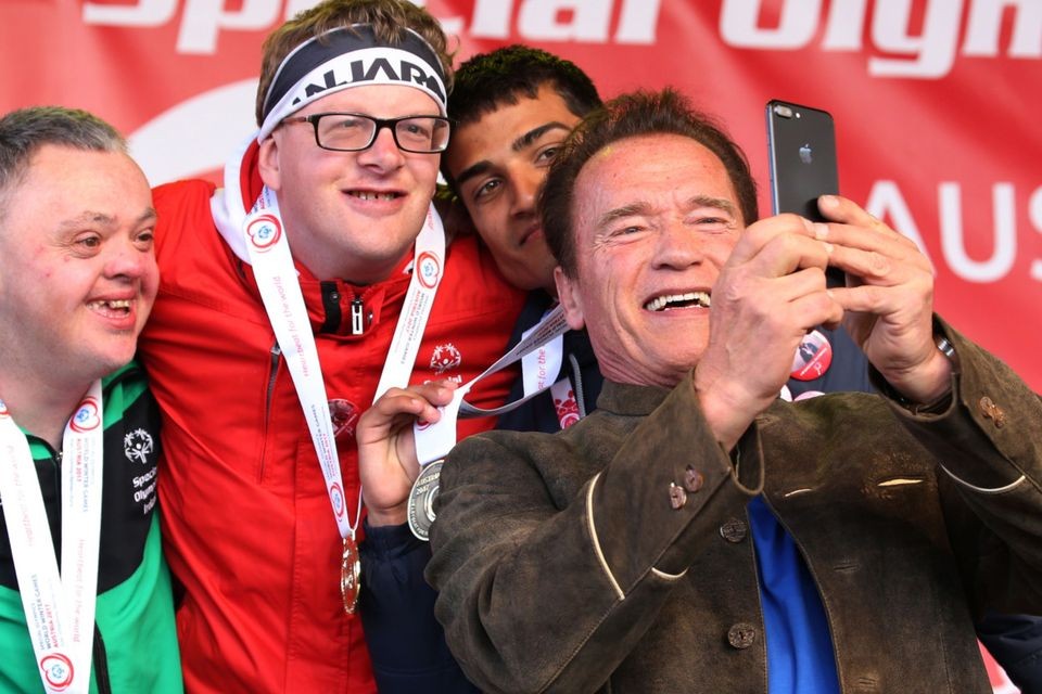 Arnold Schwarzenegger with Special Olympics athletes