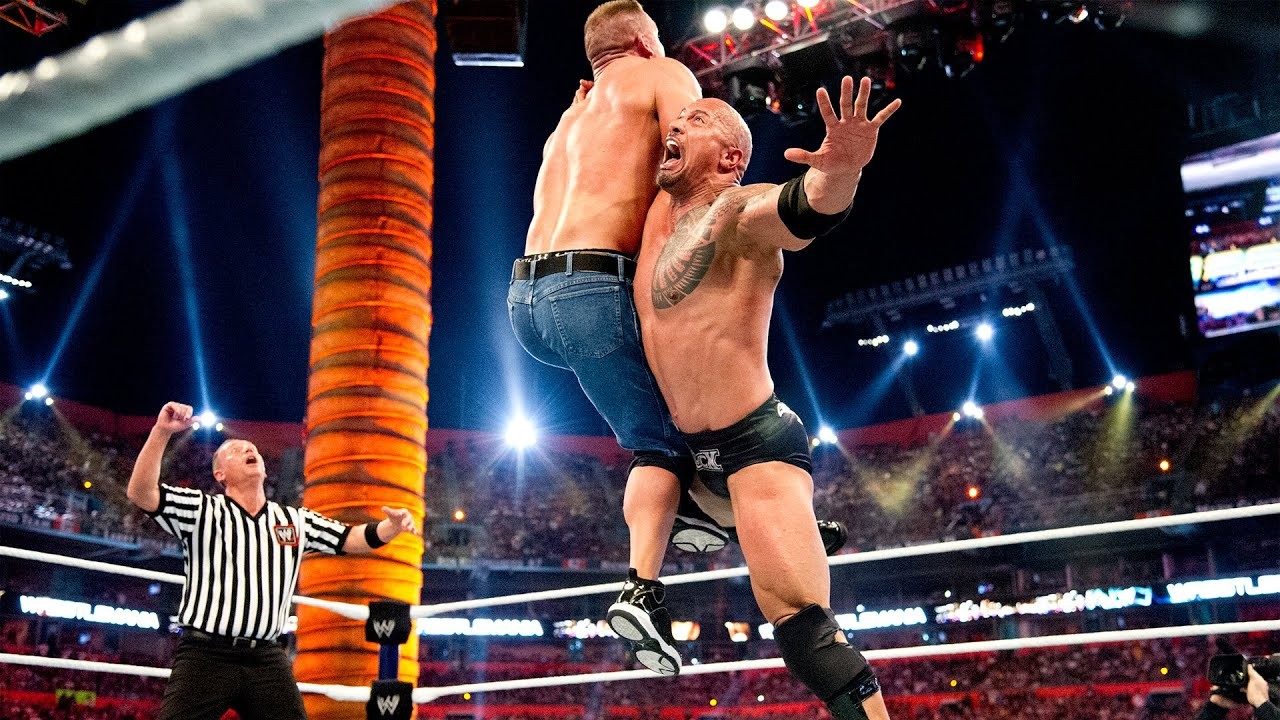 Dwayne Johnson bests John Cena at Wrestlemania 28