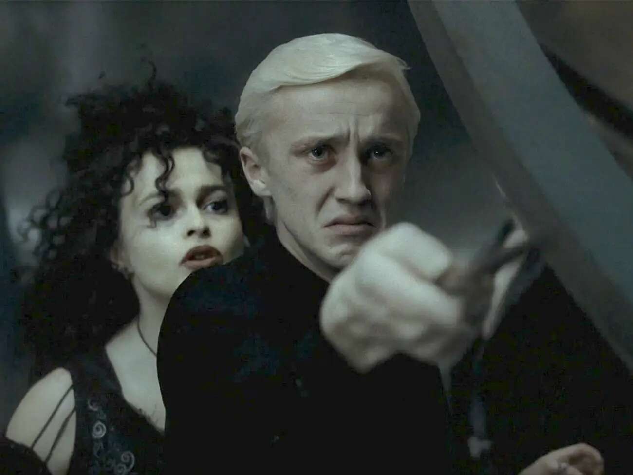 Tom Felton as Draco Malfoy with Helena Bonham Carters Bellatrix Lestrange