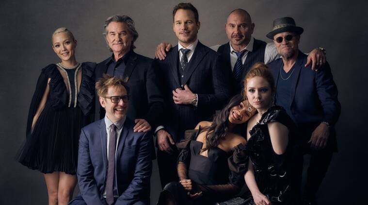 James Gunn with the cast of Guardians of the Galaxy