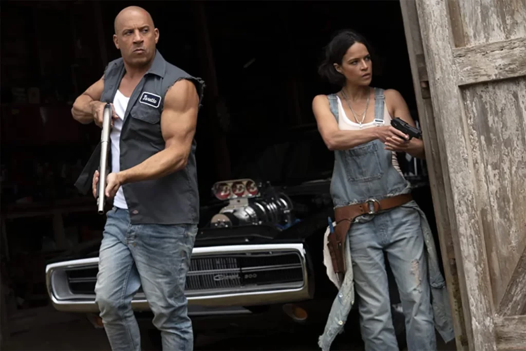 Vin Deisel and Michelle Rodriguez in a still from F9: The Fast Saga