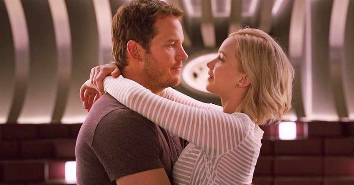 Chris Pratt and Jennifer Lawrence in Passengers (2016).