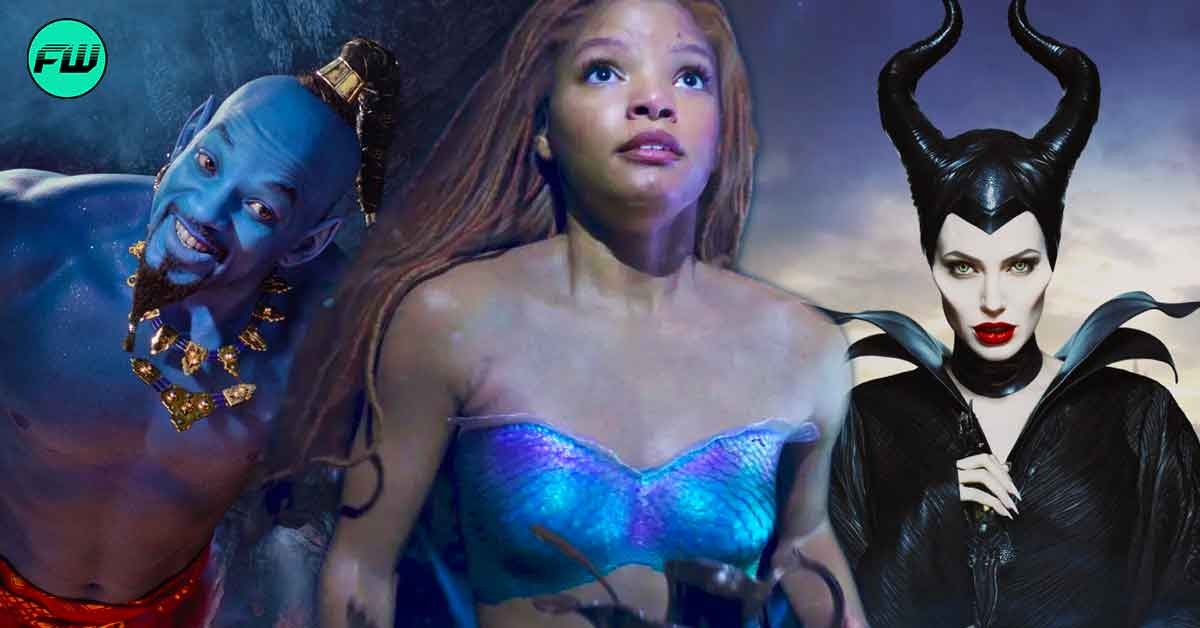 halle bailey as the little mermaid, will smith as aladin and angelin ajolie as maleficent