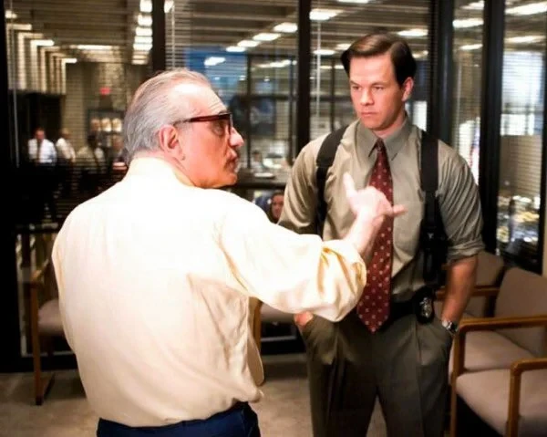 Mark Wahlberg and Martin Scorsese on the set of The Departed