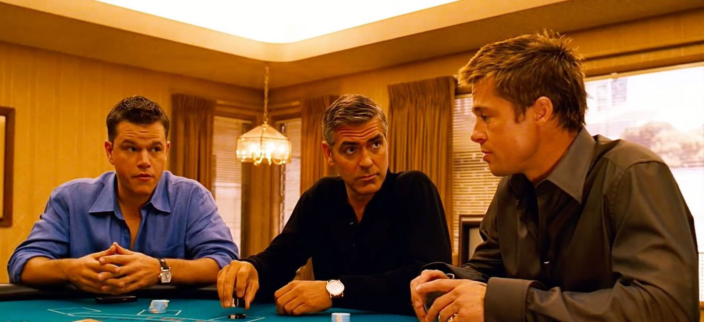 Matt Damon, George Clooney, and Brad Pitt in Ocean's 11