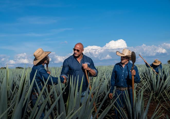 Dwayne Johnson with agave growers 