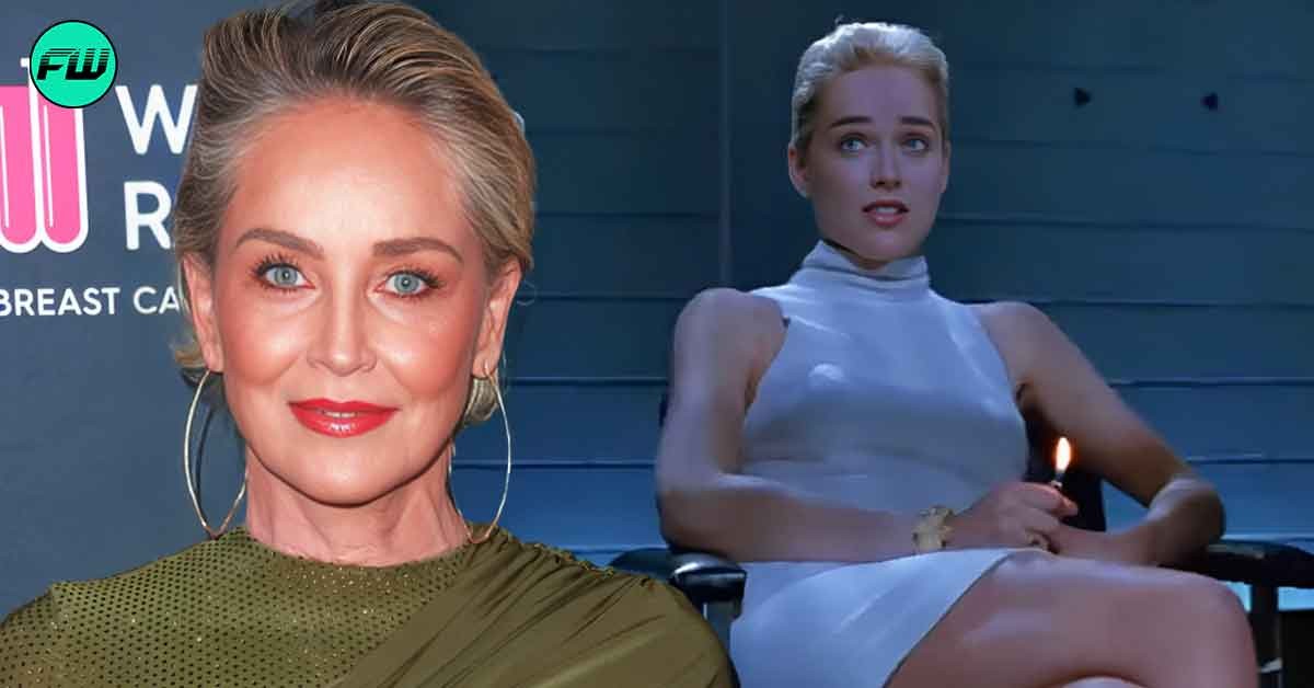 Sharon Stone flashes her bra straps in lacy off-the-shoulder top