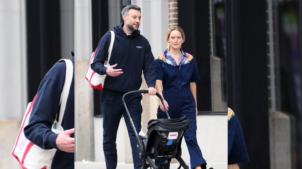 Jennifer Lawrence with husband Cooke Maroney and son, Cy