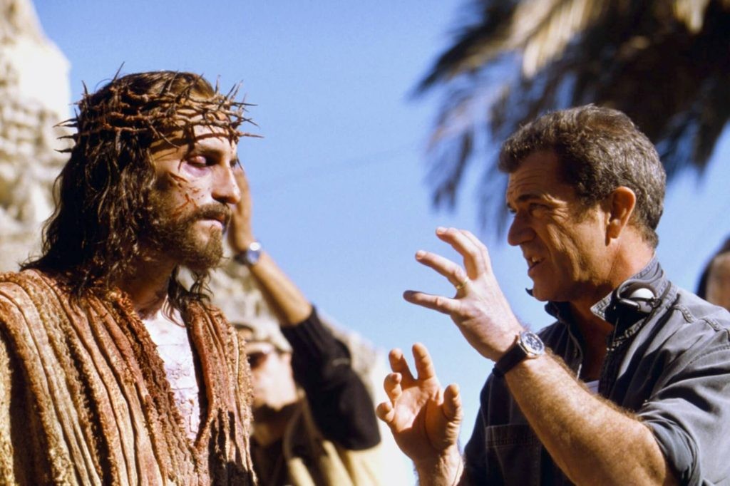 Mel Gibson with Jim Caviezel on the set of Passion of the Christ