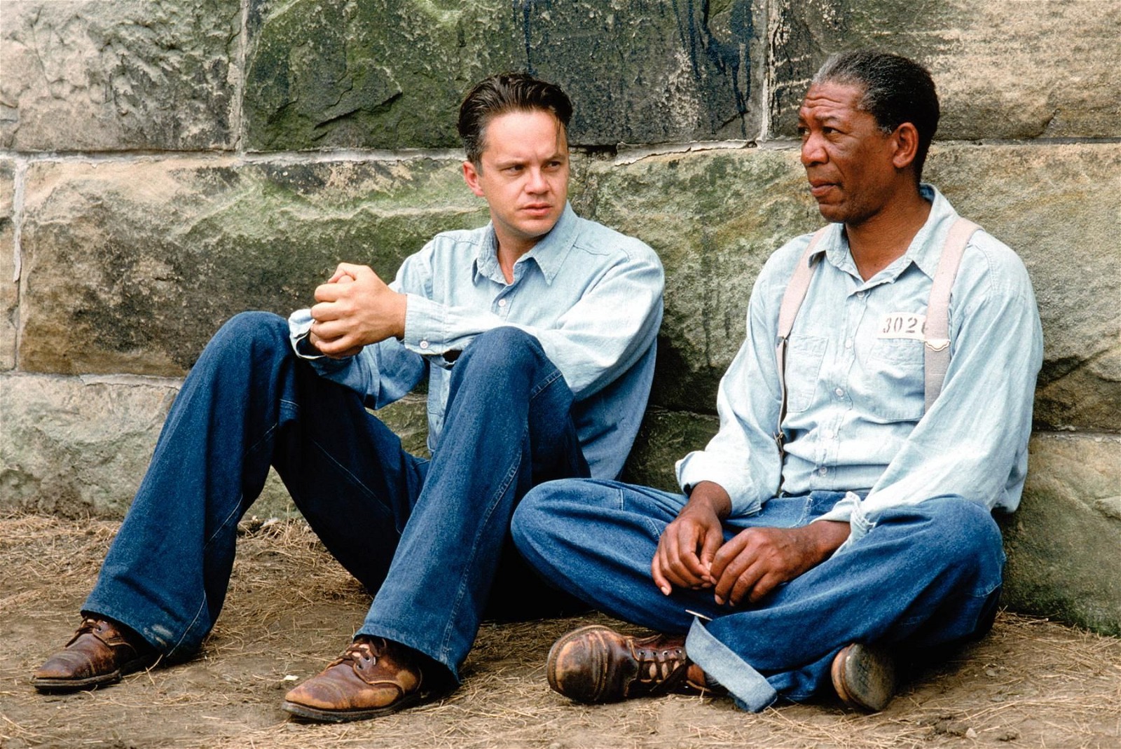 Tim Robbins and Morgan Freeman in a still from The Shawshank Redemption