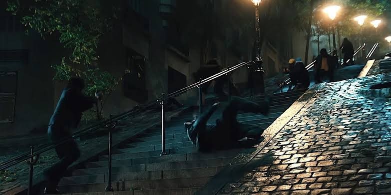 The staircase fight scene in John Wick: Chapter 4