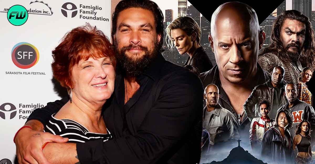 jason momoa with his mother and fast x poster