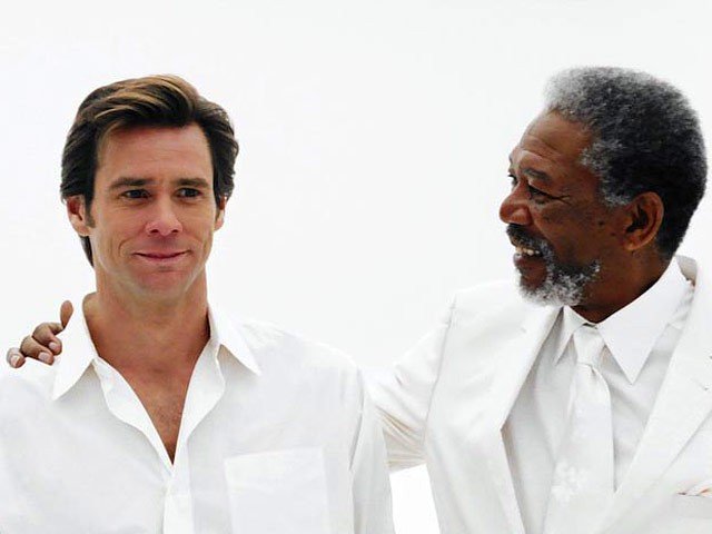 Jim Carrey and Morgan Freeman in a still from Bruce Almighty