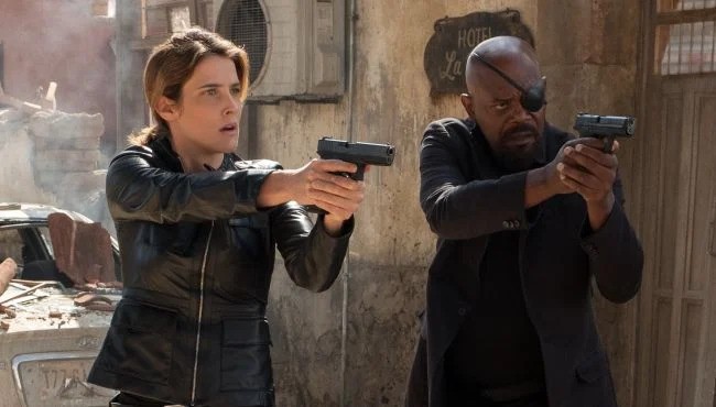 Nick Fury and Maria Hill in Spider Man Far From Home