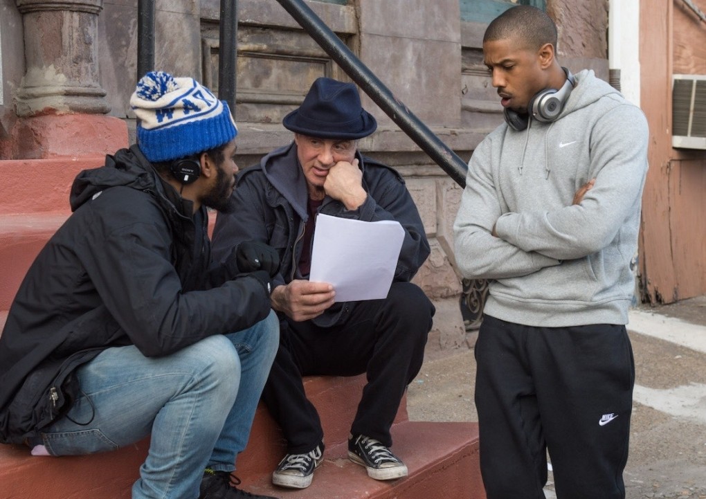 Ryan Coogler on set with Creed lead actors