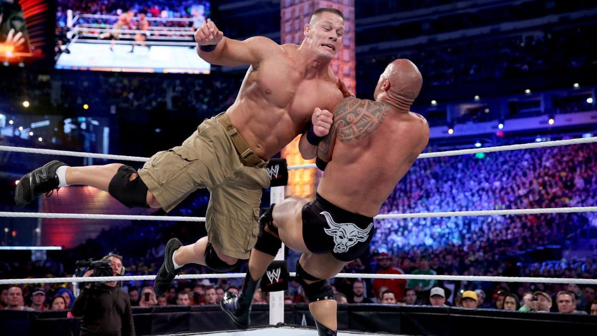 Dwayne Johnson and John Cena at WrestleMania 29
