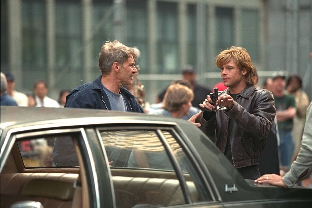 Harrison Ford and Brad Pitt on the set of The Devil's Own