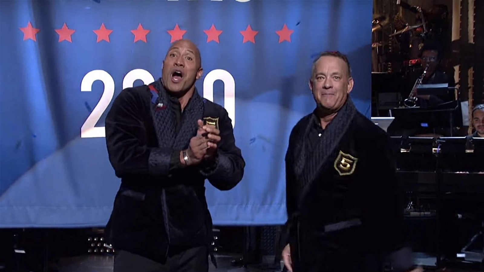 Dwayne Johnson and Tom Hanks in an SNL episode
