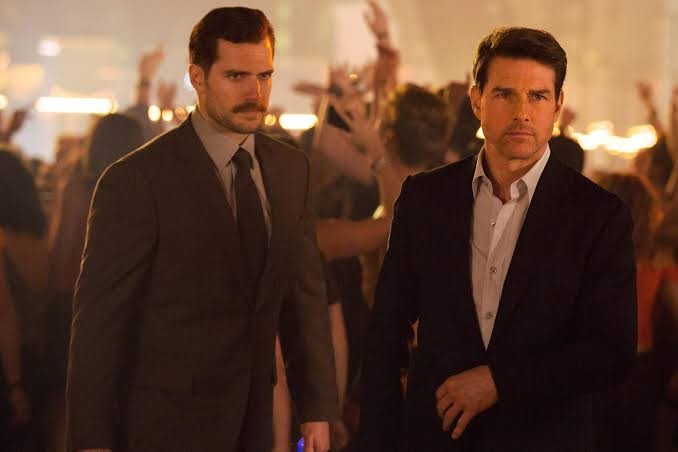 Henry Cavill and Tom Cruise in Mission Impossible Fallout