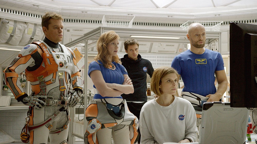 Matt Damon, Jessica Chastain, Sebastian Stan, Kate Mara, and Aksel Hennie In The Martian