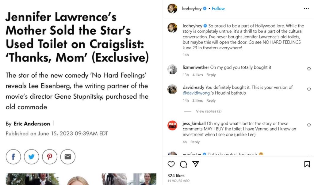 Lee Eisenberg's response on Jennifer Lawrence's claim 