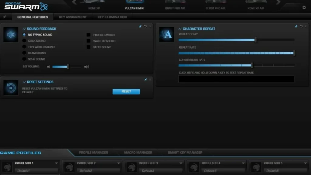 Screen capture of ROCCAT Swarm Software