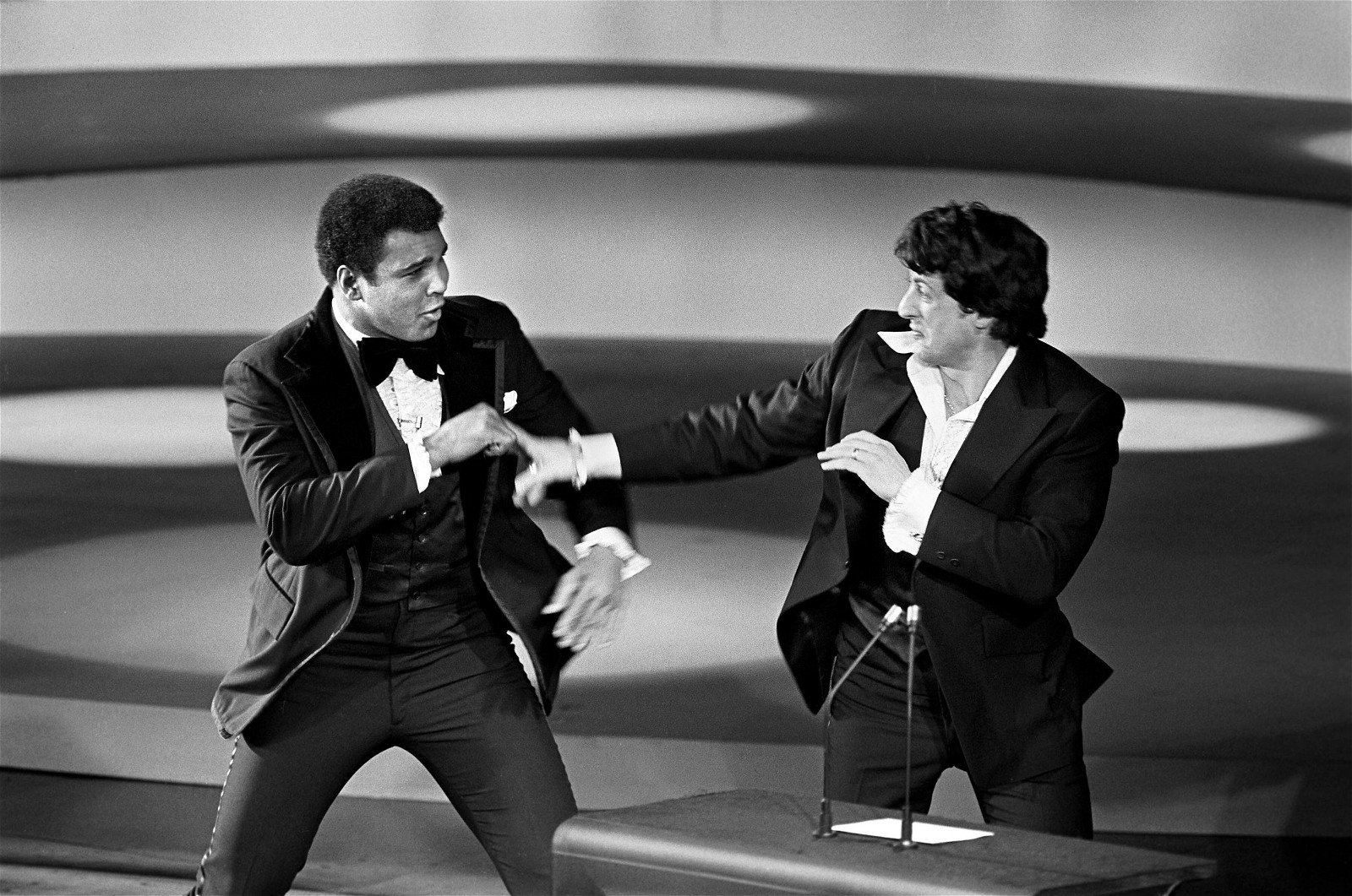 Muhammad Ali and Sylvester Stallone at the 1977 Oscars