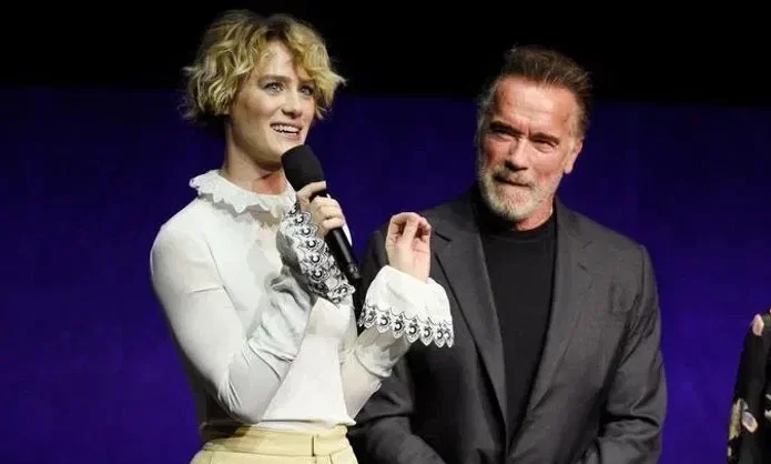 Mackenzie Davis with Arnold Schwarzenegger