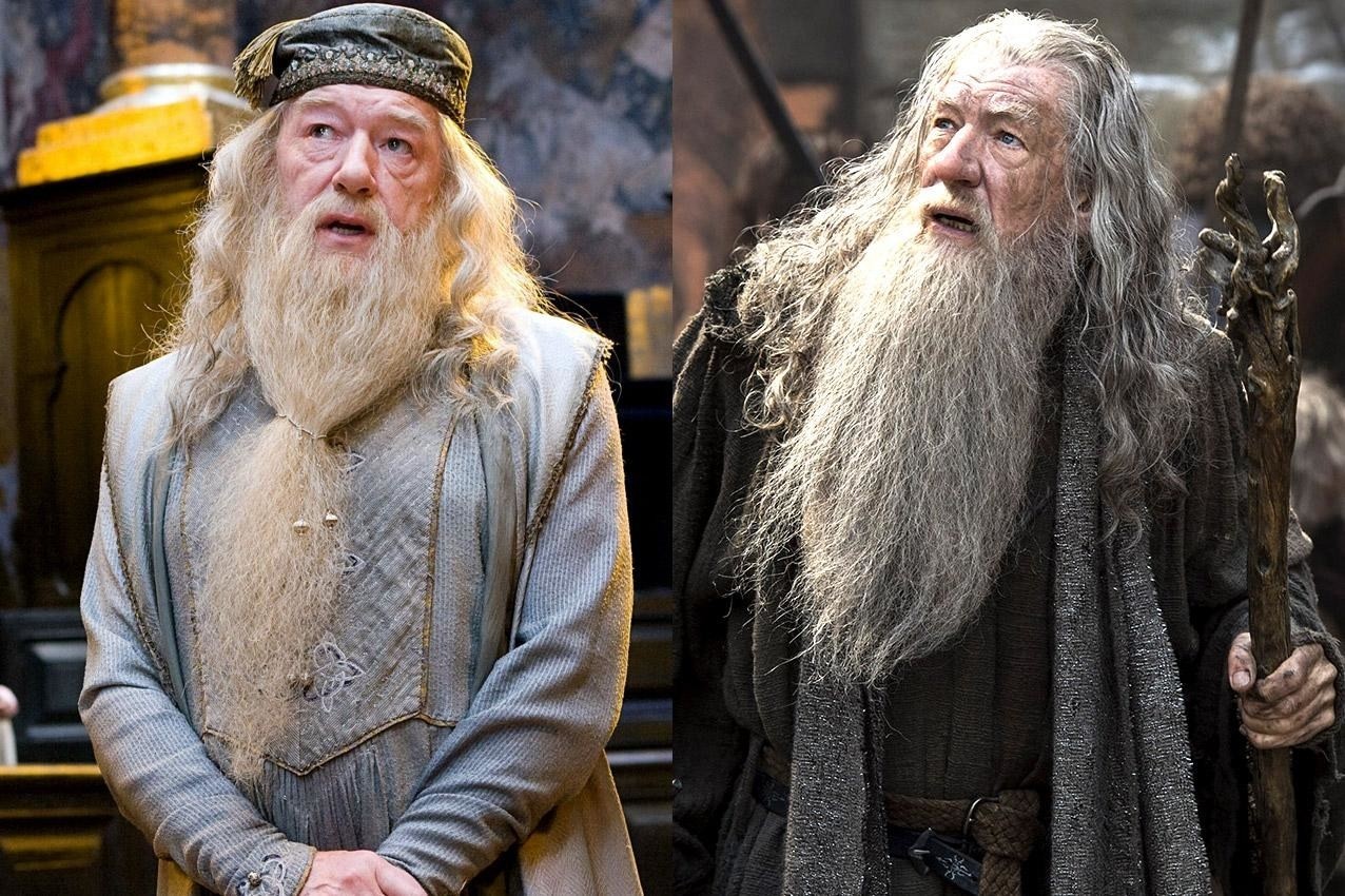 Michael Gambon as Dumbledore and Sir Ian McKellen as Gandalf
