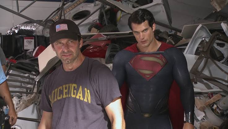 Zack Snyder and Henry Cavill behind the scenes of Man of Steel