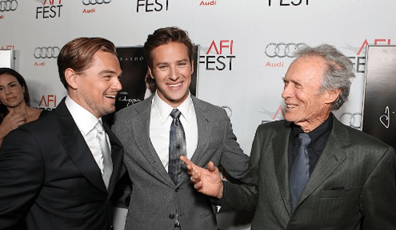 Armie Hammer and Leonardo DiCaprio wirh Clint Eastwood