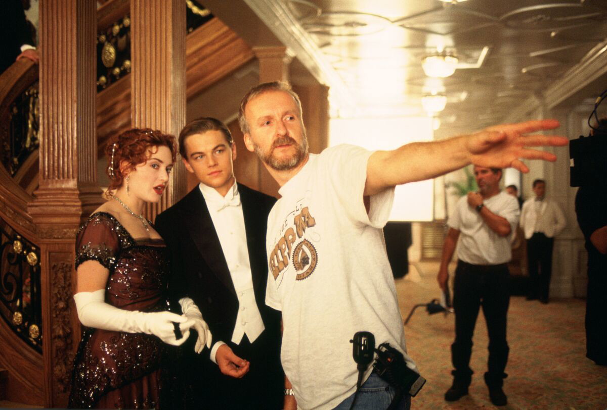 James Cameron with the Titanic co-stars