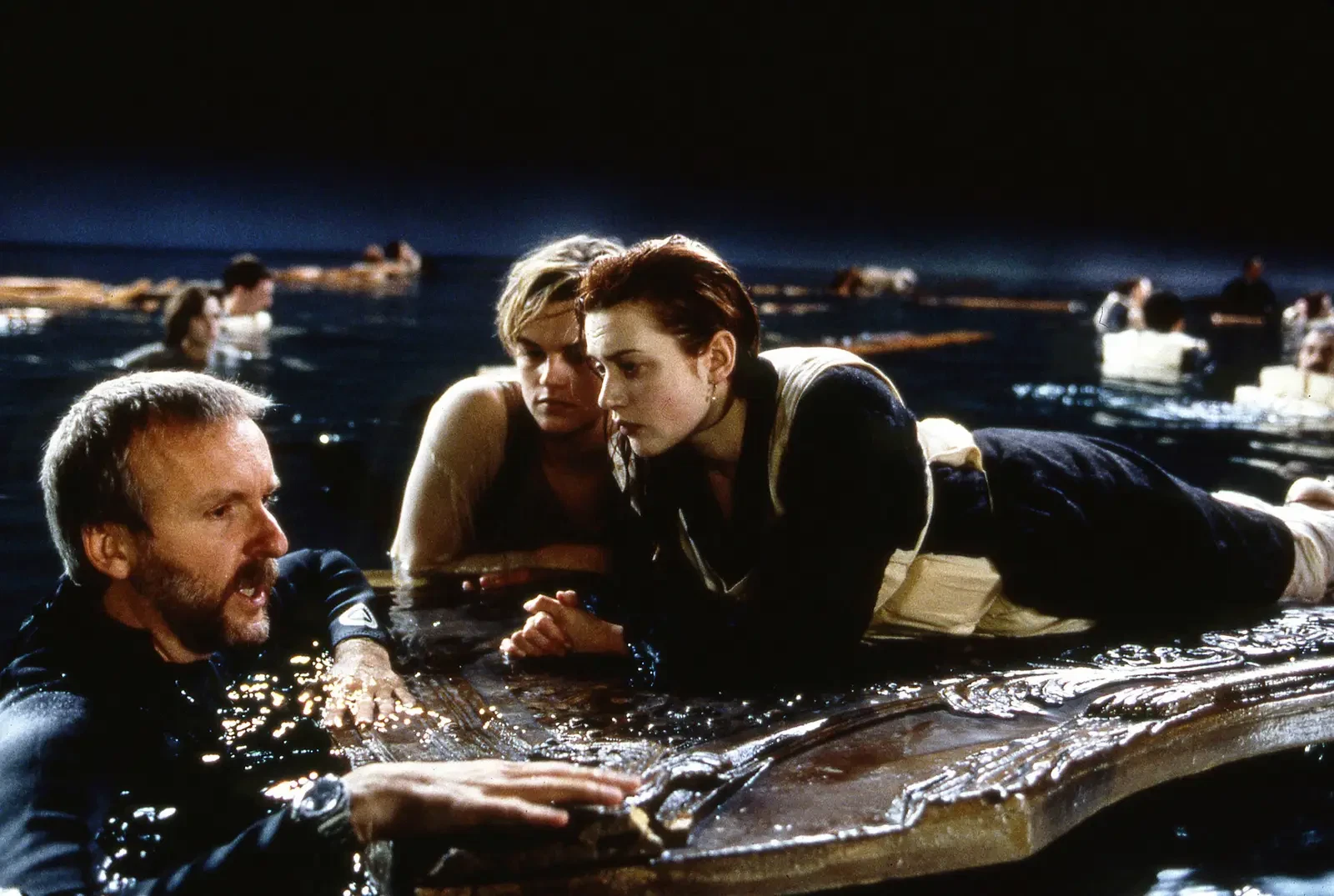 James Cameron advising his lead actors on the set of Titanic