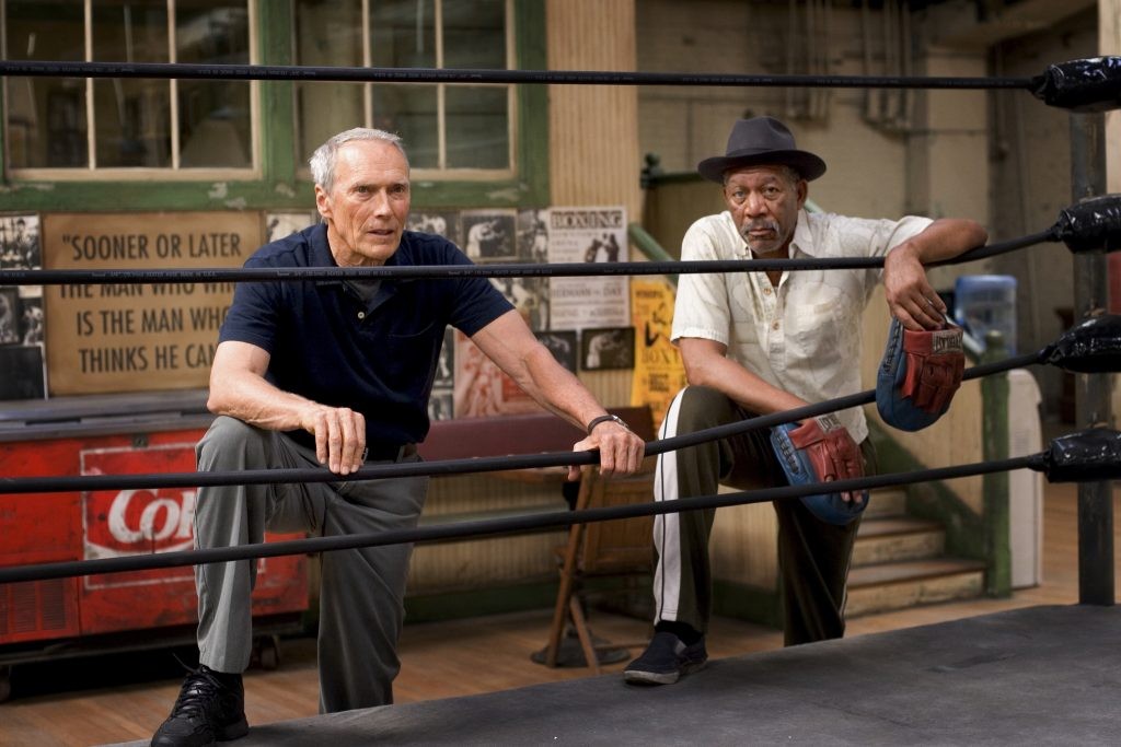 Clint Eastwood and Morgan Freeman on the sets of Million Dollar Baby