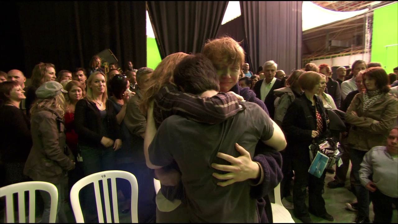 Daniel Radcliffe, Emma Watson, and Rupert Grint on the final day of filming