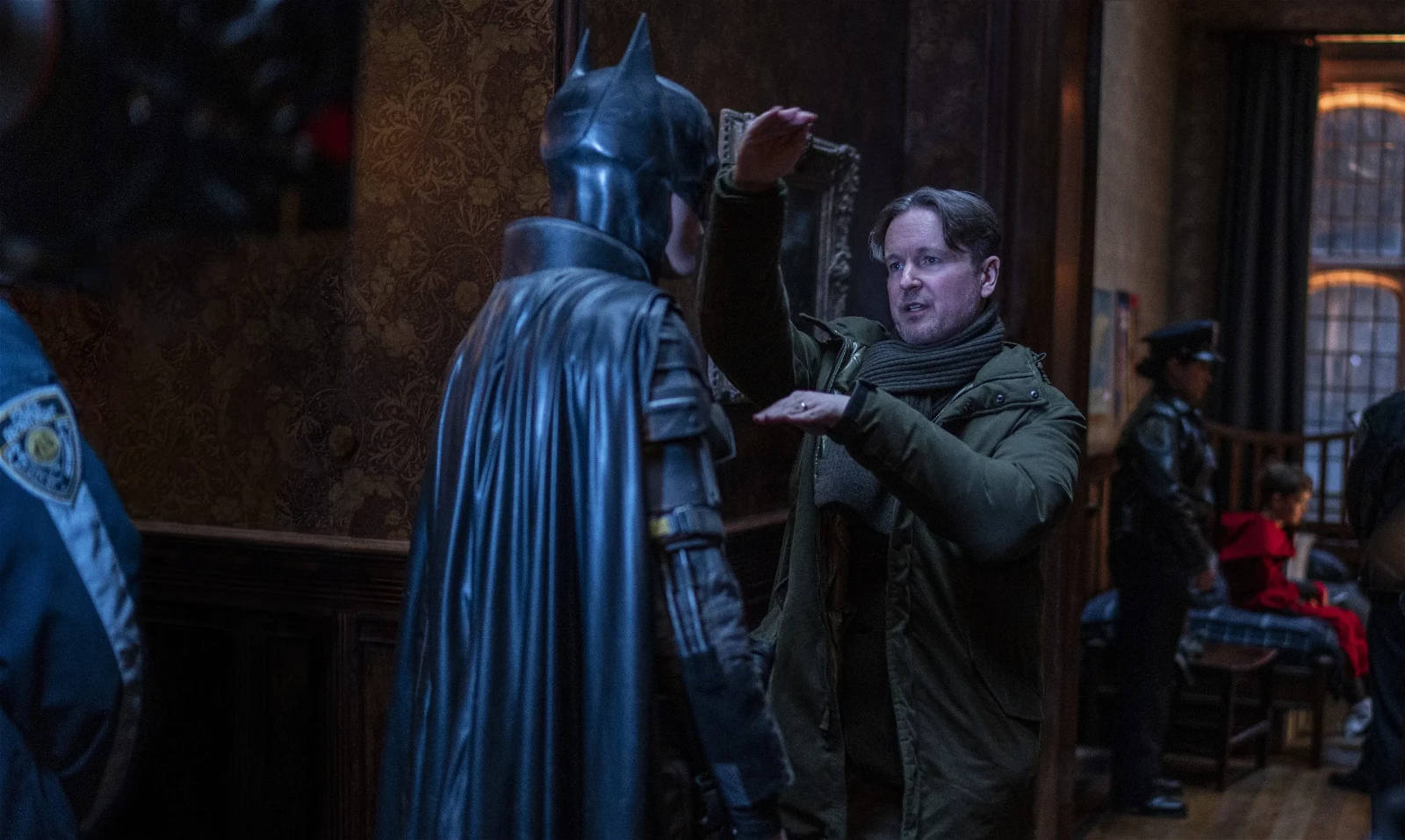 Director Matt Reeves and Robert Pattinson on the sets of The Batman 