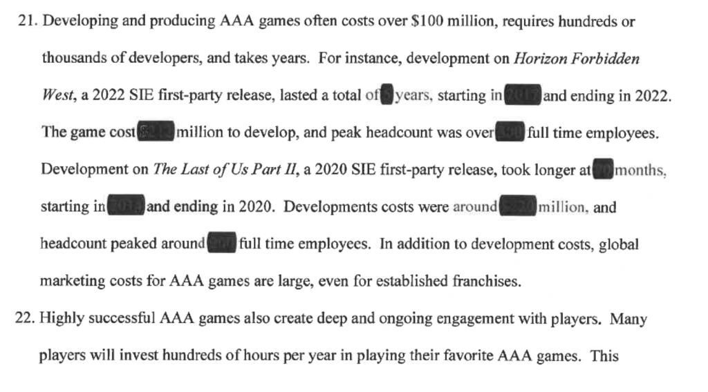 This snippet posted by The Verge's Tom Warren shows the poorly redacted documents where one can still make out the budget for The Last of Us Part 2.