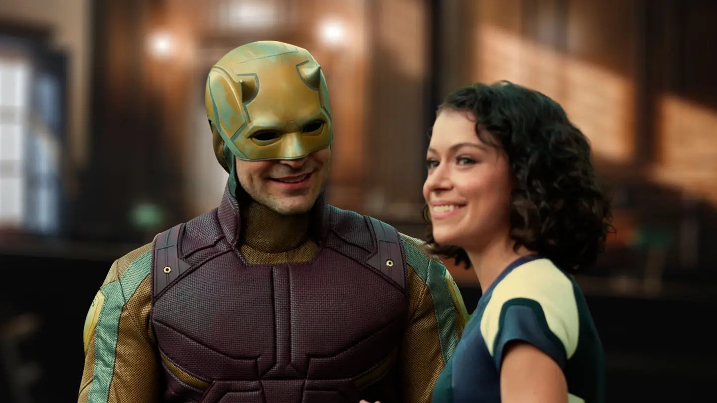 Charlie Cox and Tatiana Maslany as Daredevil and She-Hulk respectively.