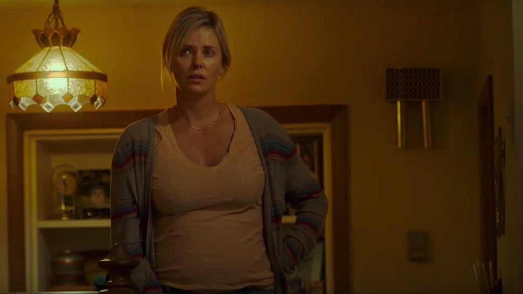 Charlize Theron as a third-time-pregnant mother in a still from Tully (2018)