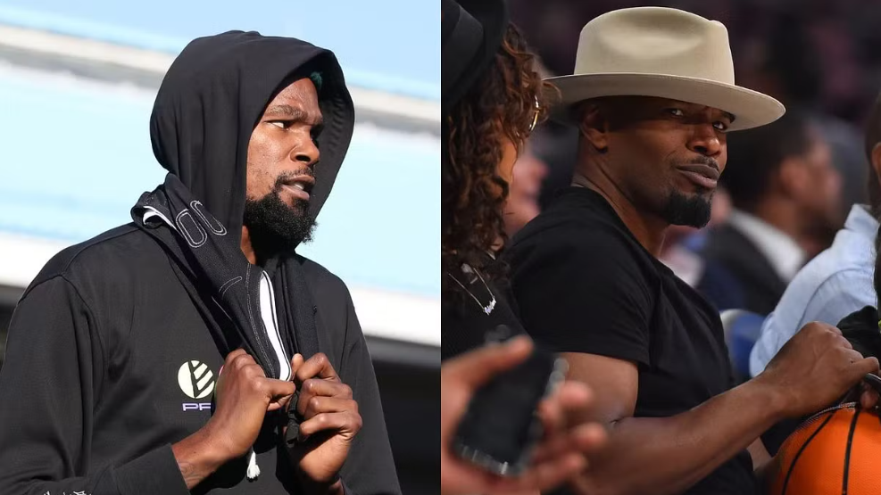 Jamie Foxx (right) once had Kevin Durant (left) praying for his life at Foxx's party