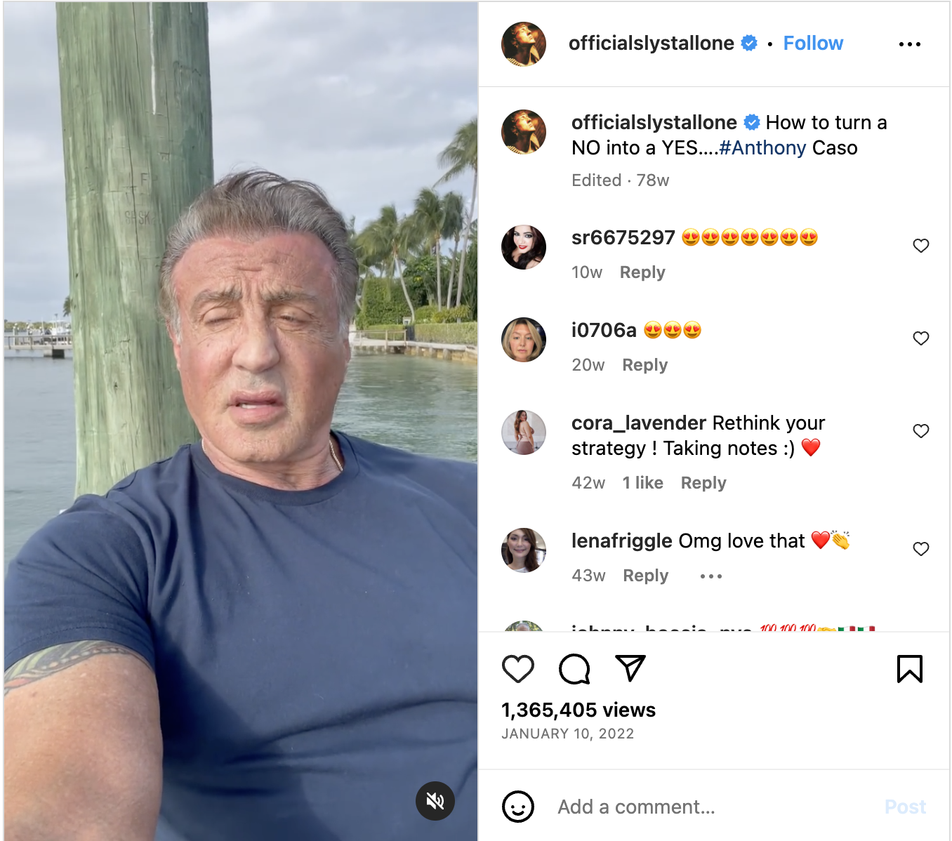 Instagram Post of Stallone
