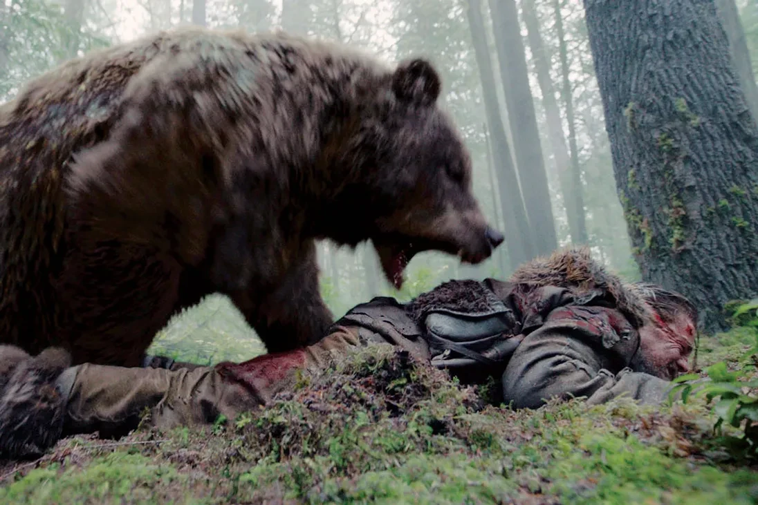 The scene where DiCaprio encounters a bear